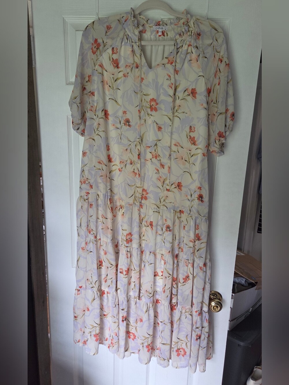Floral Tiered Maxi Dress in Cream and Coral